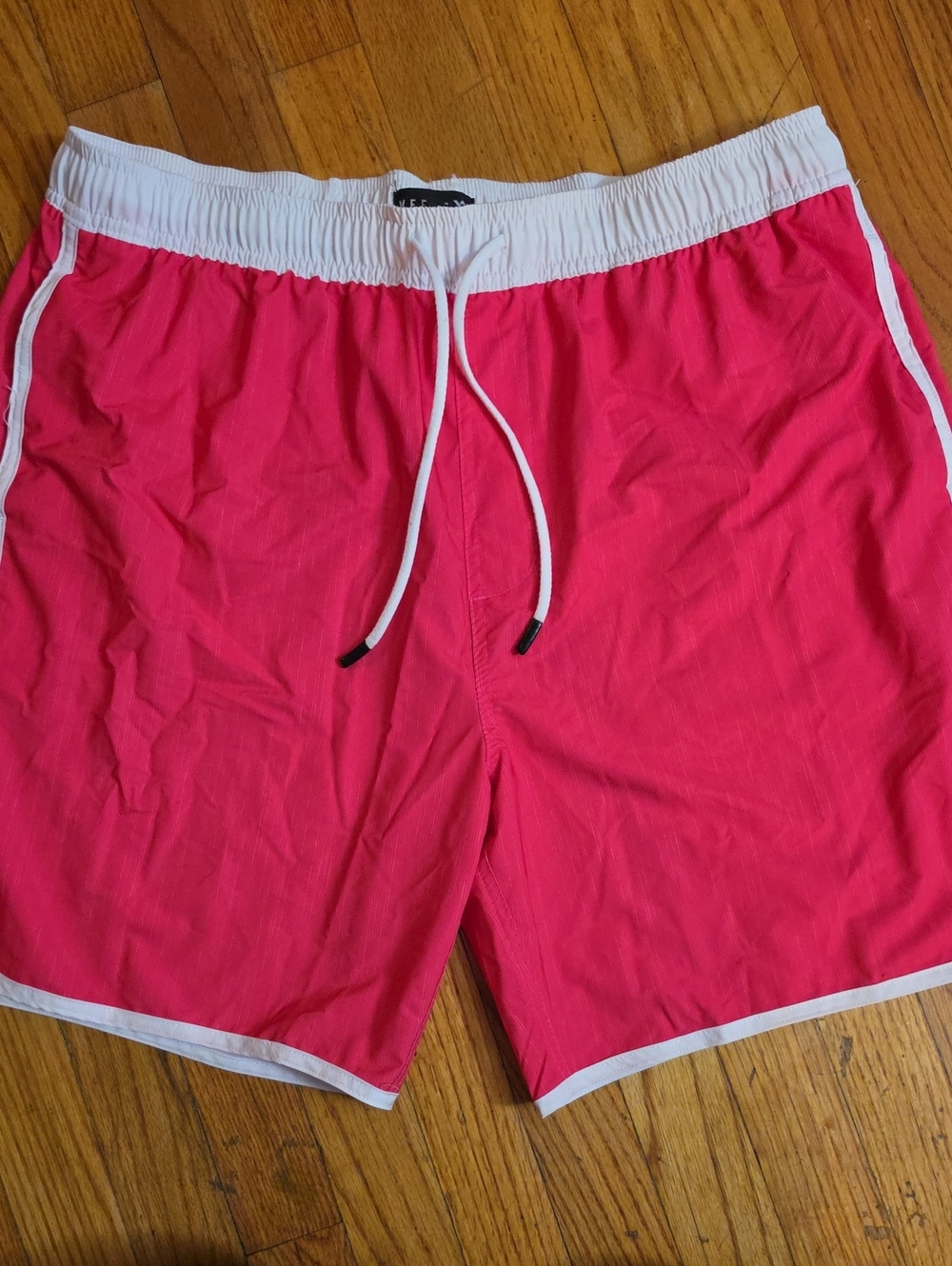 Men's Pink Swim Trunks with White Waistband and Trim